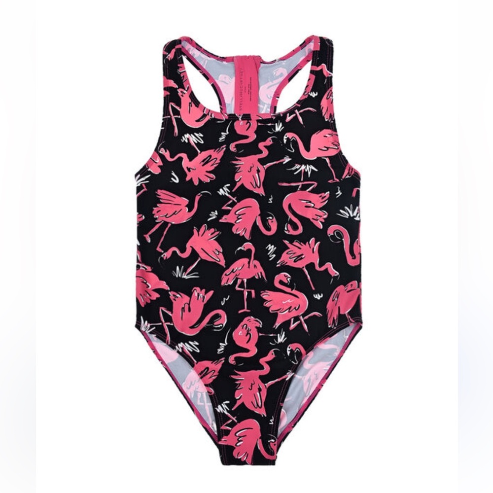 Stella McCartney Kids One Piece Swimsuit Flamingoes Back Zipper Pink Size 10‎
